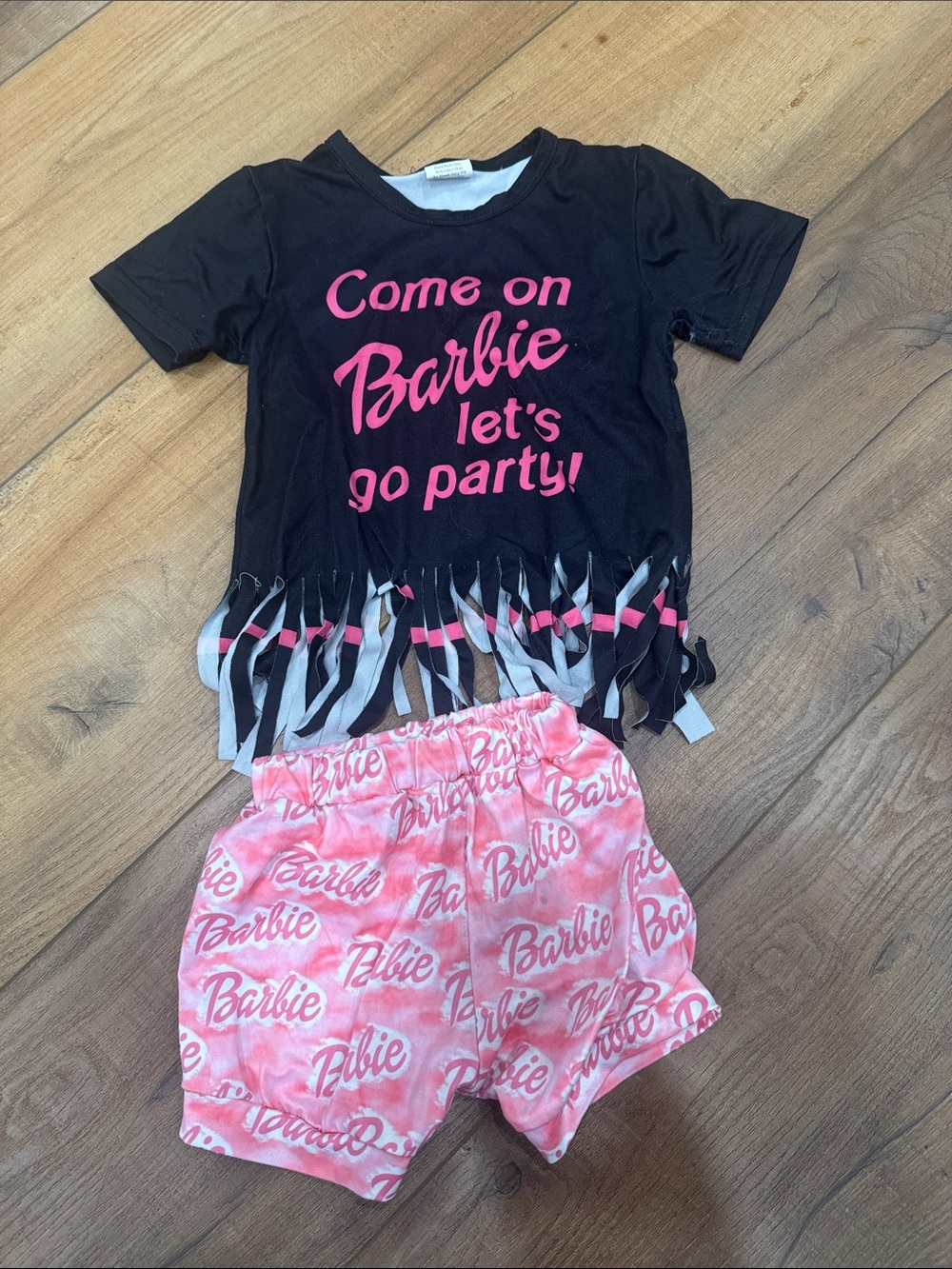 Barbie Black Top with Pink Graphic & Pink Logo Shorts Pajama Set